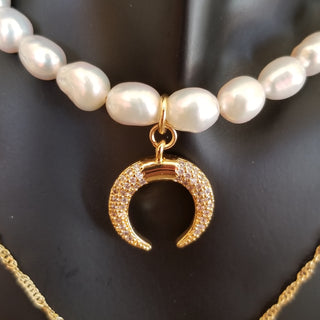 Pearl Necklace with CZ Moon