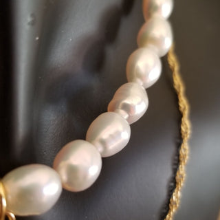 Pearl Gold Filled Adjustable Necklace with CZ Moon Charm