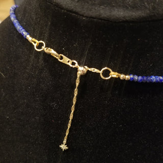 Lapis Lazuli(4mm Faceted)Chain Drop Necklace and Organic Lapis Lazuli 18K Wire Wrap Adjustable Choaker Necklace Set