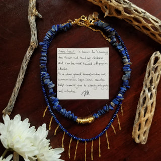 Lapis Lazuli (Organic) Wire Wrap Cylinder Charm Adjustable Choaker Necklace