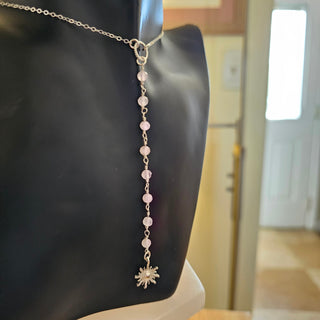 The Sun and Moon  Adjustable Lariat Necklace -Rose Quartz - Sterling Silver