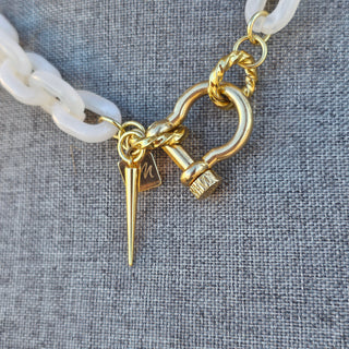 Shackle Clasp  with Spike in Ivory Resin chain _ 18K Gold Filled