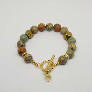 Snake Skin Jasper  Matt Hexi (10mm) Shiny Toggle Bracelet