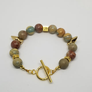 Snake Skin Jasper  Shiny Spike (10mm ) Shiny Toggle Bracelet