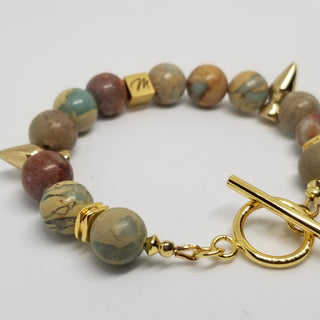 Snake Skin Jasper  Shiny Spike (10mm ) Shiny Toggle Bracelet