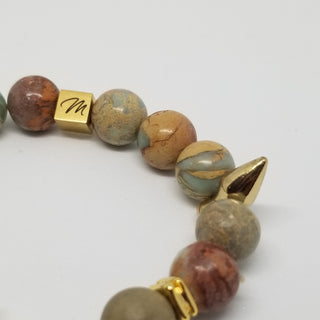 Snake Skin Jasper  Shiny Spike (10mm ) Shiny Toggle Bracelet