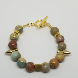 Snake Skin Jasper  Shiny Spike (10mm ) Shiny Toggle Bracelet