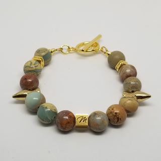 Snake Skin Jasper  Shiny Spike (10mm ) Shiny Toggle Bracelet