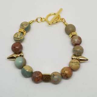 Snake Skin Jasper  Shiny Spike (10mm ) Shiny Toggle Bracelet