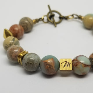 Snake Skin Jasper  Matt Spike (10mm ) Matt Toggle Bracelet