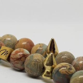 Snake Skin Jasper  Shiny Spike (10mm ) Shiny Toggle Bracelet