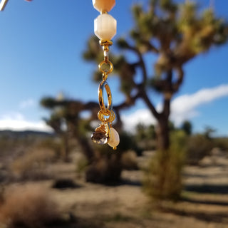 Peach Snstone (Faceted Cylinder) 18K Gold Filled Toggle Bracelet with Smoky Quartz and Pearl Dangles