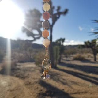 Peach Snstone (Faceted Cylinder) 18K Gold Filled Toggle Bracelet with Smoky Quartz and Pearl Dangles