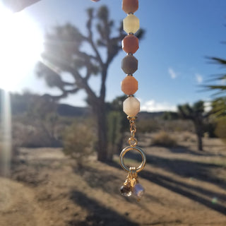 Peach Snstone (Faceted Cylinder) 18K Gold Filled Toggle Bracelet with Smoky Quartz and Pearl Dangles