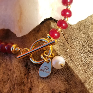 Garnet Gold Filled Toggle Bracelet with Pearl Dangle