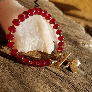 Garnet Gold Filled Toggle Bracelet with Pearl Dangle