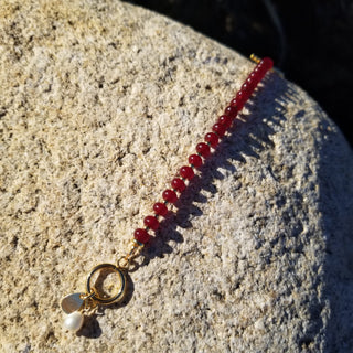 Garnet Gold Filled Toggle Bracelet with Pearl Dangle