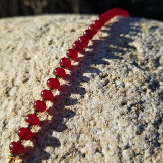 Garnet Gold Filled Toggle Bracelet with Pearl Dangle