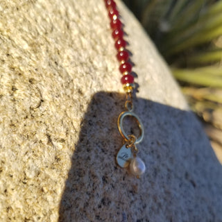 Garnet Gold Filled Toggle Bracelet with Pearl Dangle