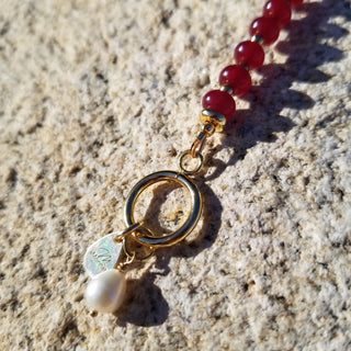 Garnet Gold Filled Toggle Bracelet with Pearl Dangle