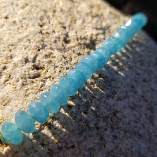 Blue Chalcedony 18K Gold Filled Toggle Bracelet with Pearl Dangle