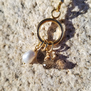 White & Black Moonstone (7mm Faceted Squarer) 18k Gold Plated with Pearl Dangle