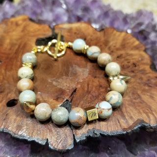 Snake Skin Jasper  Shiny Spike (10mm ) Shiny Toggle Bracelet