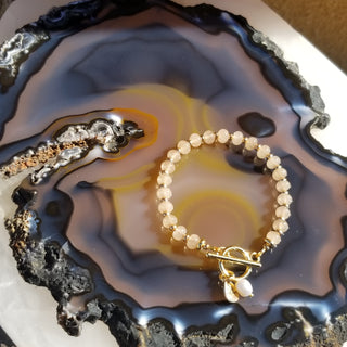 Rutile Quartz (Golden) Gold Filled Toggle Bracelet with Pearl Dangle