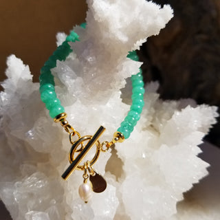 Amazonite Gold Filled Toggle Bracelet with Pearl Dangle