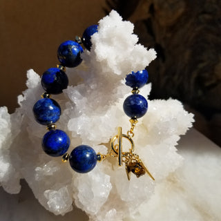 Lapis Lazuli 18K Gold Filled (16mm) Toggle Bracelet with Tiger Eye and Spike Dangles