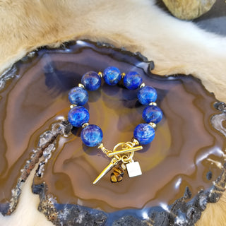 Lapis Lazuli 18K Gold Filled (16mm) Toggle Bracelet with Tiger Eye and Spike Dangles