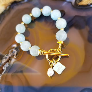 Aquamarine 18K Gold Filled Toggle (12mm) Bracelet