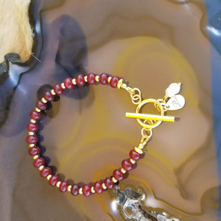 Garnet Gold Filled Toggle Bracelet with Pearl Dangle