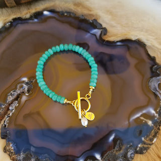 Amazonite Gold Filled Toggle Bracelet with Pearl Dangle