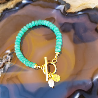 Amazonite Gold Filled Toggle Bracelet with Pearl Dangle