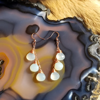 Aqua Chalcedony Copper Tripple Briollettes (10mm) Earrings