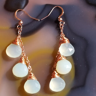 Aqua Chalcedony Copper Tripple Briollettes (10mm) Earrings