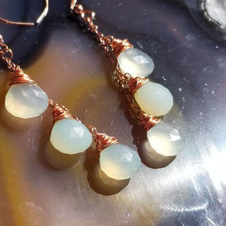 Aqua Chalcedony Copper Tripple Briollettes (10mm) Earrings