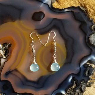 Aqua Chalcedony Sterling Silver Single Briollette (10mm) Earrings