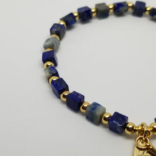 Lapis Lazuli (4mm Square) Gold Plated with Tiny Spike