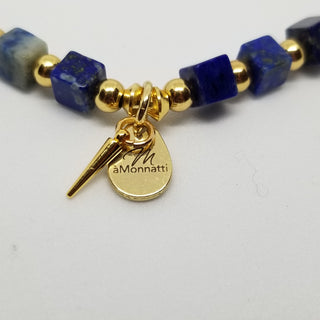 Lapis Lazuli (4mm Square) Gold Plated with Tiny Spike