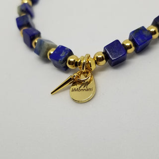 Lapis Lazuli (4mm Square) Gold Plated with Tiny Spike