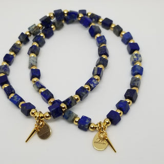 Lapis Lazuli (4mm Square) Gold Plated with Tiny Spike