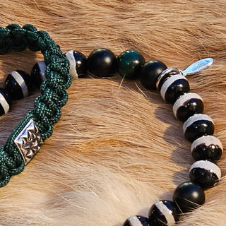 Zen Weave Macrame Boho Braided Bracelet in Forest Green - Matt Silver Peak Pulse Charm