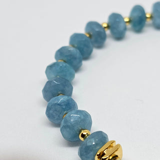 Blue Chalcedony 18K Gold Filled Toggle Bracelet with Pearl Dangle