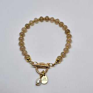 Rutile Quartz (Golden) Gold Filled Toggle Bracelet with Pearl Dangle