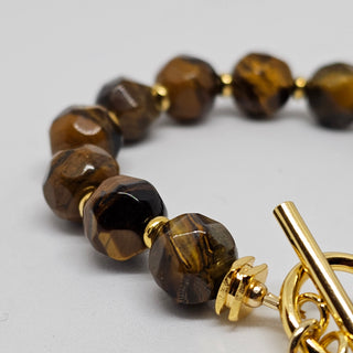 Gold Tiger Eye (Angled) 18K Gold Filled toggle Bracelet with Aqua Chalcedony Dangle