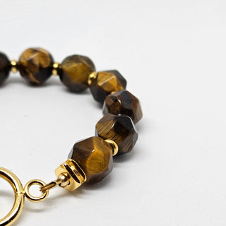 Gold Tiger Eye (Angled) 18K Gold Filled toggle Bracelet with Aqua Chalcedony Dangle