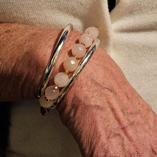 Rose Quartz (Faceted) 18K Gold Filled Toggle Bracelet with Pearl Dangle