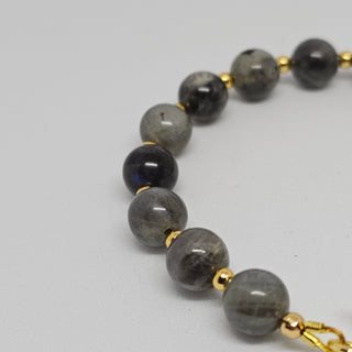 Labradorite (Gray)  18K Gold Filled Toggle Bracelet with Pearl Dangle